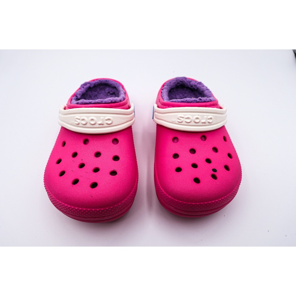 Crocs Kids Lined Clogs Pink Purple Faux Fur Warm Slip On Shoes Size C10